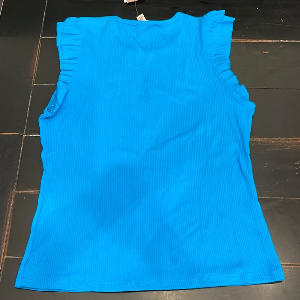 Philosophy Blue Ribbed Ruffle Tee - Picture 5 of 11